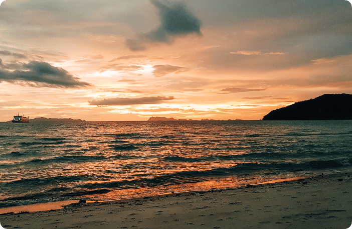 Sunset over the sea and islands