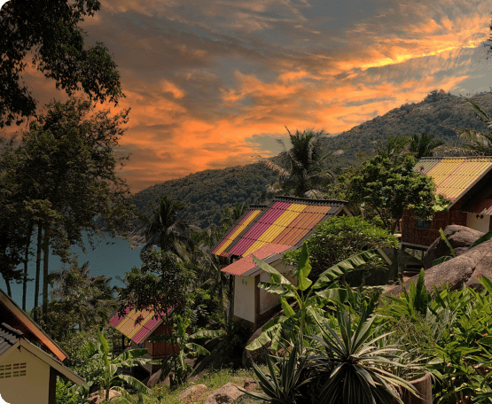 A hillside settlement at golden hour